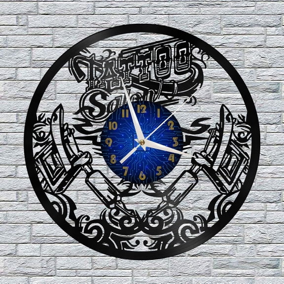 Tattoo Salon 12 Inch Vinyl Record Wall Clock - Silent, Creative, and Unique Clock for Living Room, Entryway, or Bedroom Decor - Perfect Gift Idea(12 inchs B without LED)
