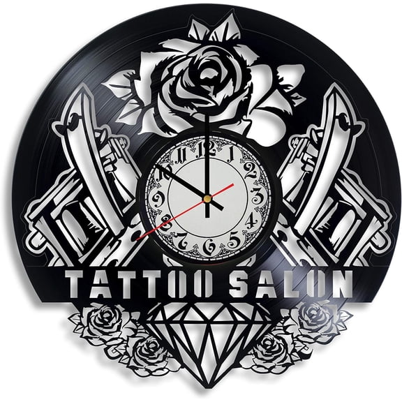 Tattoo Salon Vinyl Wall Clock,Vinyl Record Clock Wall Art Unique Bedroom kitchen kid Room Decorations Handmade Gift 12 inches
