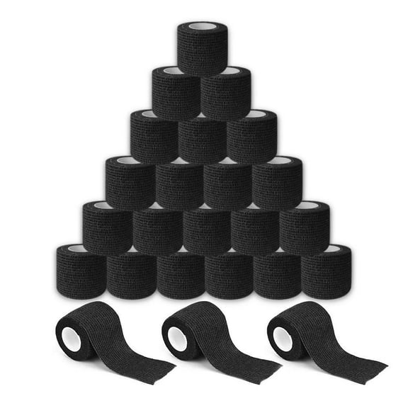 Tattoo Sensi Wrap Grip Cover Self Bandage Rolls Sports Adherent Tape 2 inch x 5 Yards, Pack of 24 (Black)