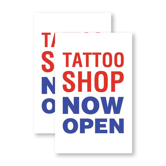Tattoo Shop Now Open (2-Pack) 24 Inch x 36 Inch Vinyl Decals | Sign Insert Peel & Stick Decals Stickers Window Signs | Grand Opening, Professional Artists, Bold Design | Made in USA