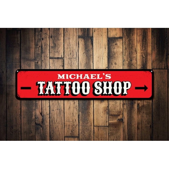 Tattoo Shop Sign Tattoo Artist Name Gift Custom Directional Arrow Ink Lover Man Cave Decor Tattoo Shops - Size: 16 x 4 Inches