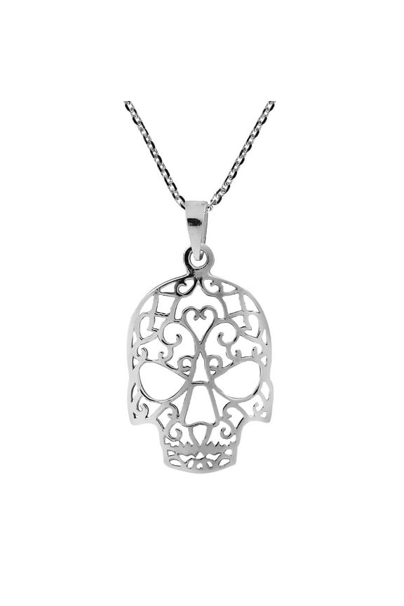 Tattoo Skull Hidden Heart Swirl Sterling Silver Necklace