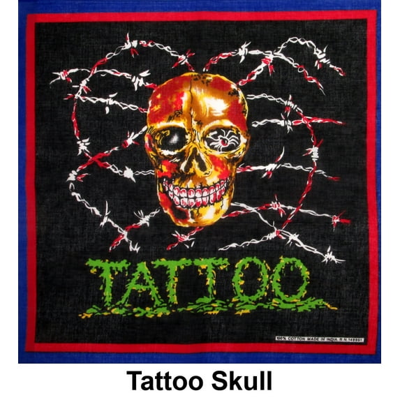 Tattoo Skulls Design Print Cotton Bandana (22 inches x 22 inches)
