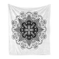 thumbnail image 1 of Tattoo Soft Flannel Fleece Blanket, Illustration of Floral Oriental Mandala Style Folk Motifs in Monochrome, Cozy Plush for Indoor and Outdoor Use, 70" x 90", Charcoal Grey and White, by Ambesonne, 1 of 5
