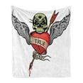thumbnail image 1 of Tattoo Soft Flannel Fleece Throw Blanket, Angel Wings Skull and Heart Full of Blood Real Love Image, Cozy Plush for Indoor and Outdoor Use, 60" x 80", Red White and Black, by Ambesonne, 1 of 5