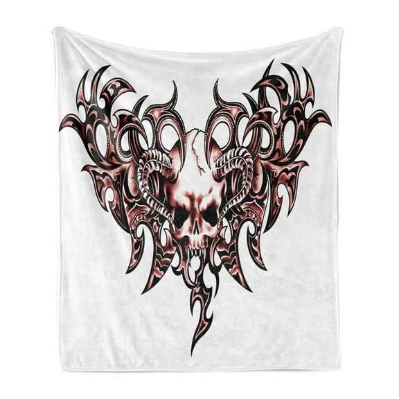 Tattoo Soft Flannel Fleece Throw Blanket, Goat Skull Shaped Swirl Blur Lines in Digital Watercolor Design Print, Cozy Plush for Indoor and Outdoor Use, 50" x 70", Magenta, by Ambesonne