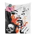 thumbnail image 1 of Tattoo Soft Flannel Fleece Throw Blanket, Women Pink Flower in Her Hair near a Skull Design, Cozy Plush for Indoor and Outdoor Use, 50" x 60", Orange White, by Ambesonne, 1 of 5