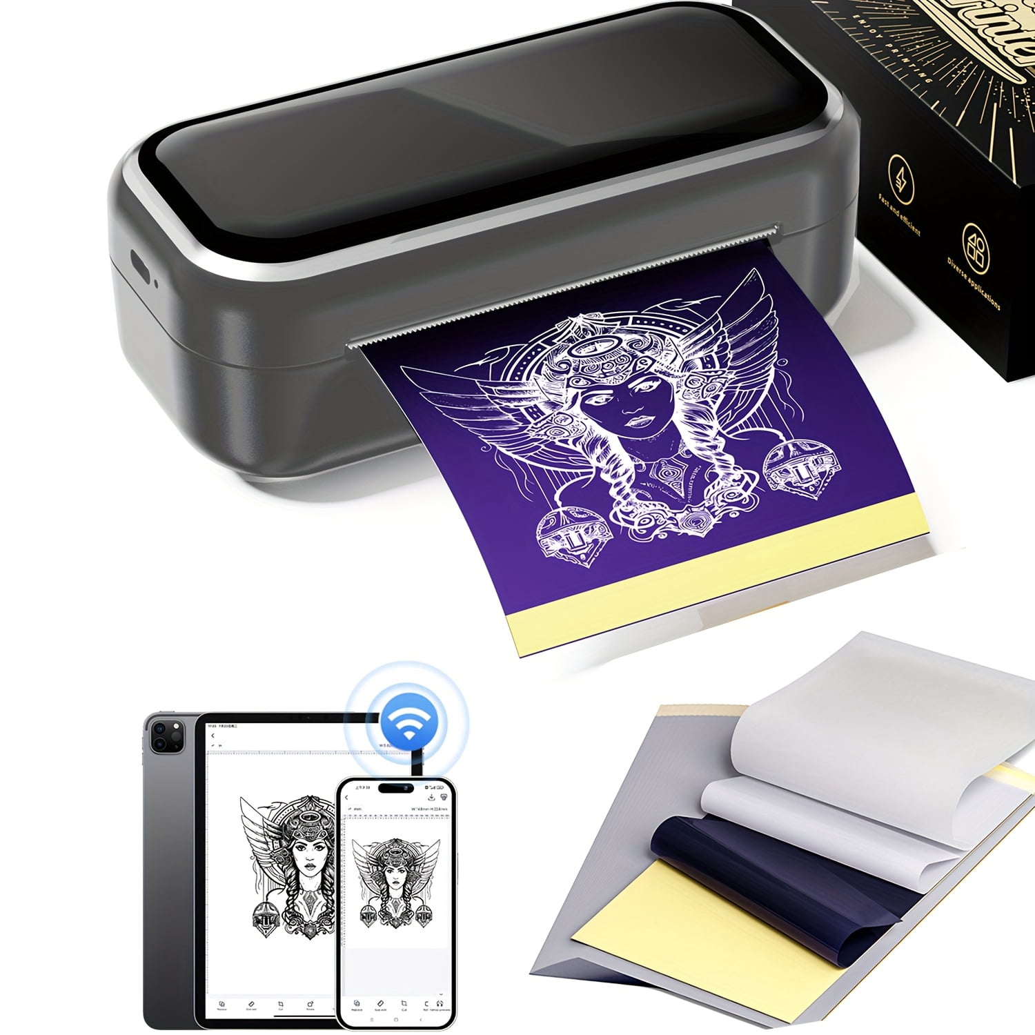 Tattoo Stencil Printer with 30pcs Transfer Paper, Compatible with Phone & Tablet, Mini Thermal Tattoo Printer Machine for Tattoo Enthusiast/Beginners/Artists