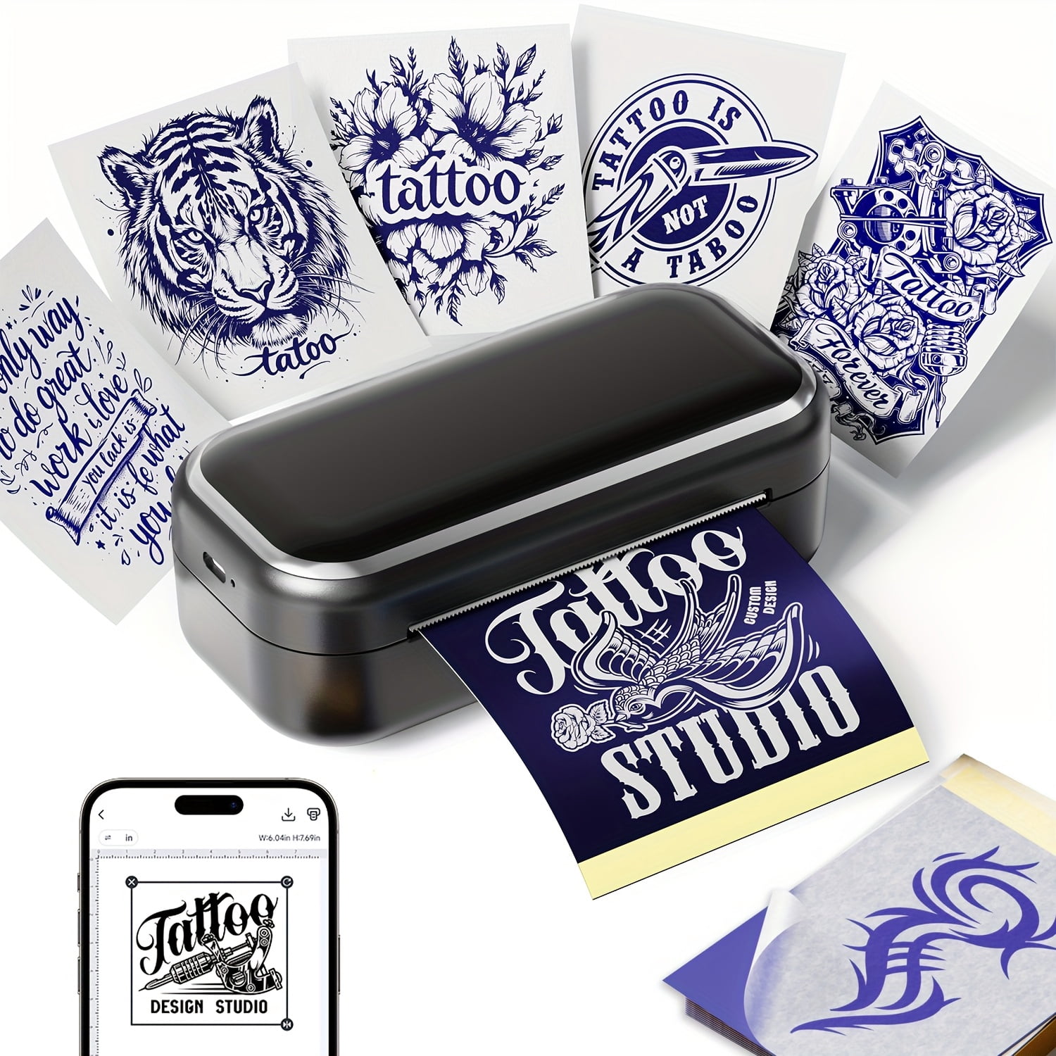 Tattoo Stencil Printer That Comes with 30 Sheets of Transfer Paper, Ideal for Tattoo Lovers, Beginners, And Artists, Perfect for Enjoyment, Gifting, And Creative Projects