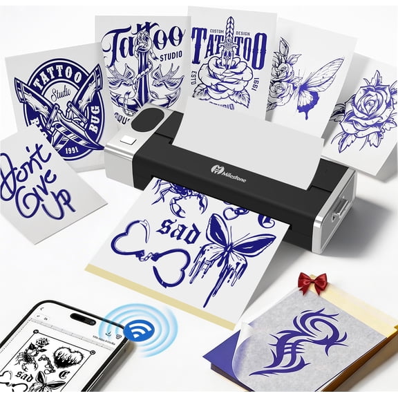 Tattoo Stencil Printer, Portable Bluetooth Inkless Thermal Tattoo Transfer Machine, 1500mAh Rechargeable Battery, Wireless Tattoo Printer Support iOS & Android, Fast 1-Minute Printing