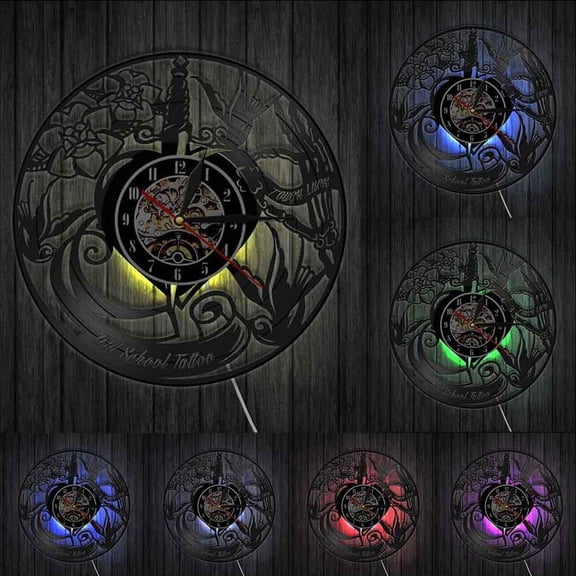 Tattoo Studio Vinyl Record Wall Clock Custom Order Your design Your logo Your Image Personalized Tattoo Shop Decoration Clock With LED