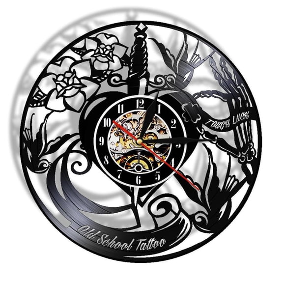 Tattoo Studio Vinyl Record Wall Clock Custom Order Your design Your logo Your Image Personalized Tattoo Shop Decoration Clock Without LED