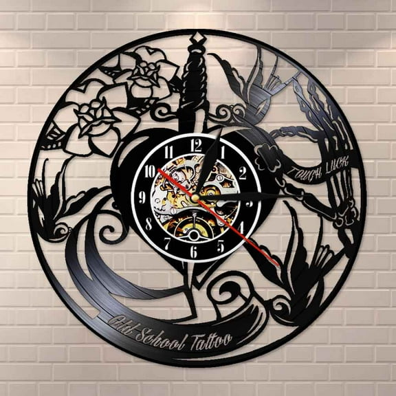 Tattoo Studio Vinyl Record Wall Clock Custom Order Your design Your logo Your Image Personalized Tattoo Shop Decoration Clock