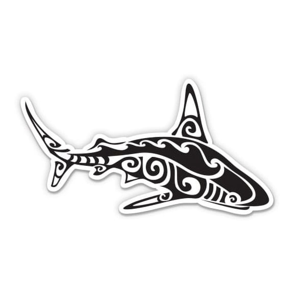 Tattoo Style Native Shark - 3" Vinyl Sticker - For Car Laptop Water Bottle Phone - Waterproof Decal