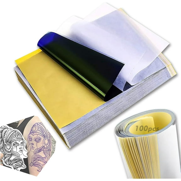 Tattoo Transfer Paper - 100 Sheets Premium Tattoo Stencil Paper A4 Paper Size 4-Layer 8.5" x 11" Tracing Paper for Beginners or Artist Tattoo Supplies