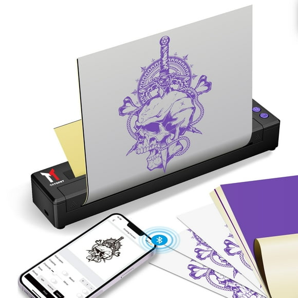 Tattoo Transfer Stencil Printer,Wireless Bluetooth Tattoo Printer Machine,Impresora Para Tatuajes for Tattooing, 2500mAh Rechargeable Thermal Copier Machine with 10 pcs Transfer