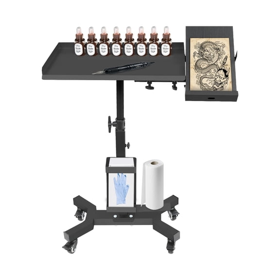 Tattoo Tray Cart on Wheels Folding Hand Truck Black Mobile Workstation