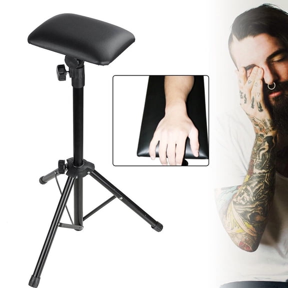 Tattoo Tripod Stand Arm Leg Rest Chair Tool Foldable Height Adjustable with PVC Sponge Pad Black