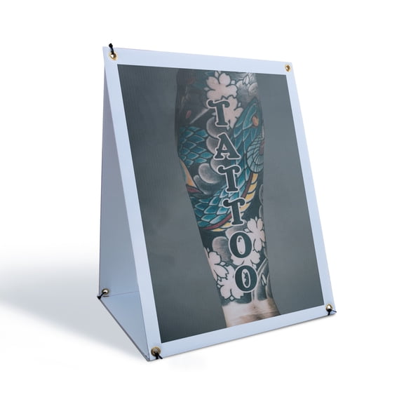Tattoo Vertical Sidewalk Sign 18 Inch x 24 Inch A-Frame Images On Both Sides | Professional Art Services, Unique Designs, Durable Display | Made in USA