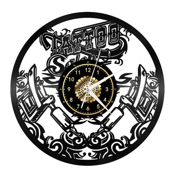 Tattoo Vinyl Record Wall Clock Gifts for Holiday ,Handmade 12Black Wall Clock Unique Gifts for Men Women for Birthday Wall Decor