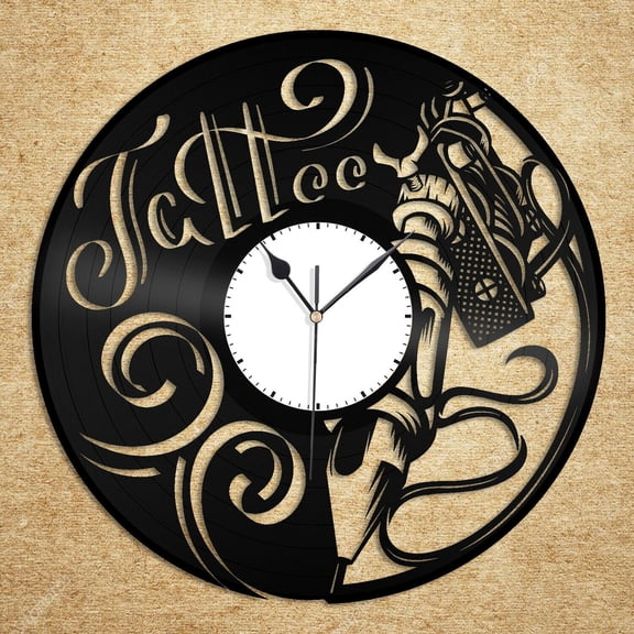 Tattoo Vinyl Wall Clock Unique Design Souvenir Gift for Friends Home Decoration Vintage Design Office Bar Room Home Decor