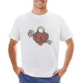 thumbnail image 1 of Tattoo of Heart Shaped Lock in Chains with A Key Vintage T-shirt Mens Cotton Classic Crewneck Short Sleeve Tees Unisex White XL, 1 of 5