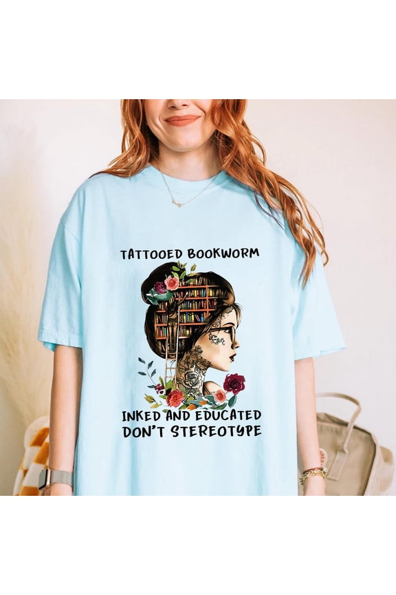 Tattooed Bookworm T-Shirt: Inked Reader Graphic Tee TSHIRT All Size S-5XL