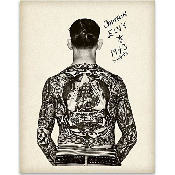 Tattooed Man Captain Elvy Art Print - 11x14 Unframed Art Print - Great Tattoo Shop Decor and Gift for Tattoo Artists