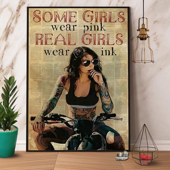 Tattooed Some Girls Wear Pink Real Girls Wear Ink Retro Metal Tin Signs Vintage Aluminum Sign for Home Room Metal Decor 8x12 Inch