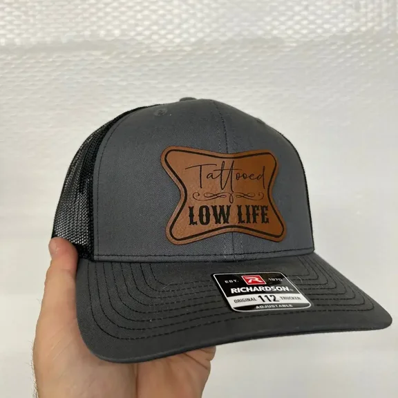 Tattooed low life leather patch hat
