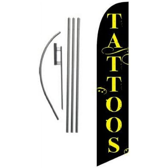 Tattoos Advertising Feather Banner Swooper Flag Sign with Flag Pole Kit and Ground Stake