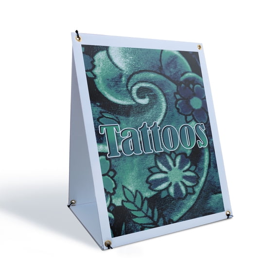 Tattoos Sidewalk Sign 24 Inch x 36 Inch A-Frame Images On Both Sides | Professional Services, Artistic Designs, Clear Messaging | Made in USA