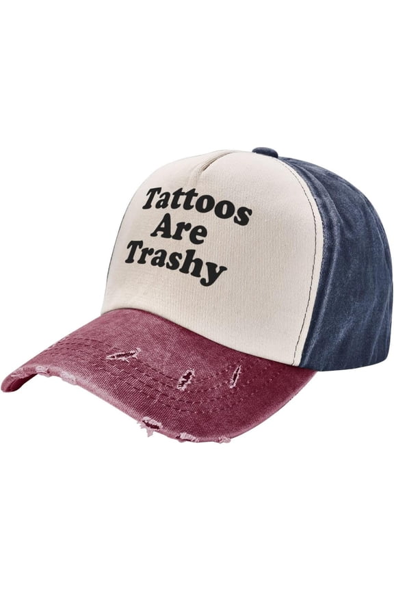 Tattoos are Trashy Hat Vintage Adjustable Baseball Cap Cotton Dad Hat Trucker Hat for Women Men,Dark Red
