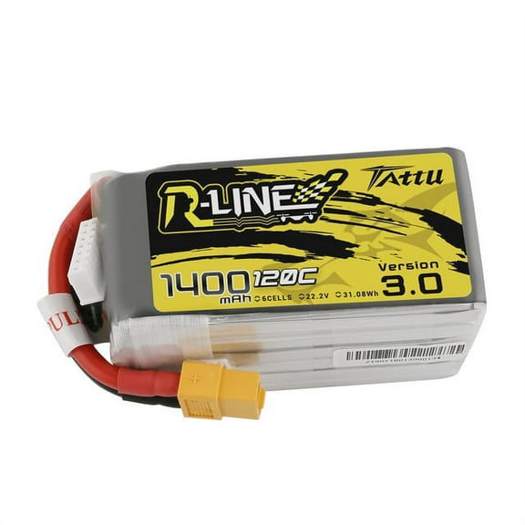 Tattu Lipo Battery R-Line Version 3.0 1400mAh 6S1P 22.2V 120C Pack with XT60 Plug Connector for FPV Racing