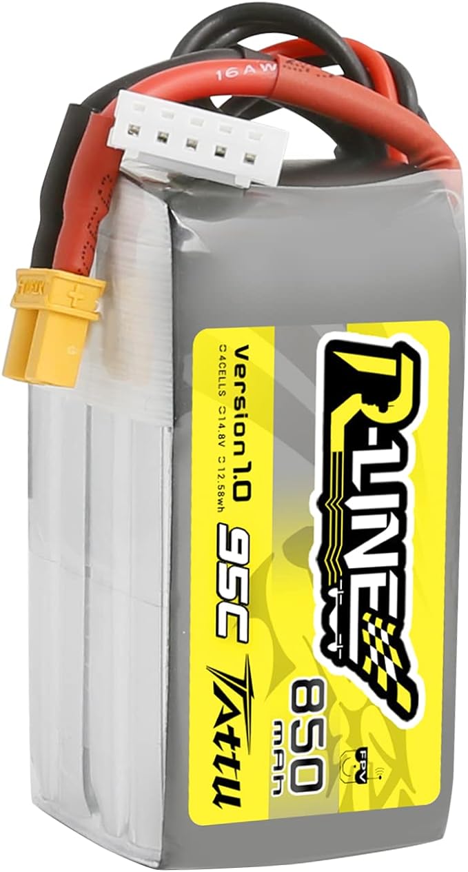 Tattu R-Line 850mAh 14.8V 95C 4S LiPo Battery Pack with XT30 Plug for Multirotor FPV from Size 100 to 180
