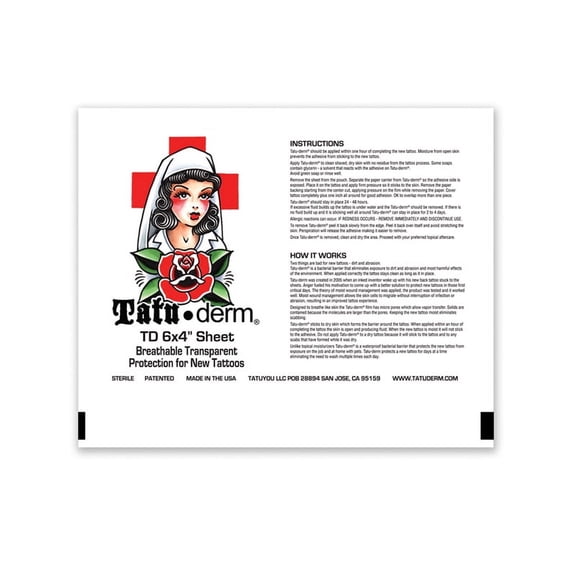 Tatu-Derm Tattoo After Care Sheet - 6" X 4" (5 Pieces)