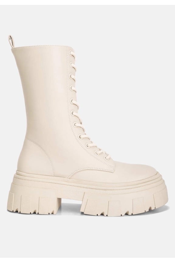 Punk Combat Ankle Boots, Faux Leather, Platform Heel, Lace-Up with Zipper, Cushioned