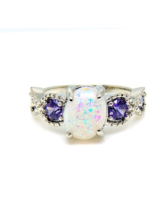 Tatum Statement Ring Oval Shape Fire Opal Purple Cz Womens Ginger Lyne Collection