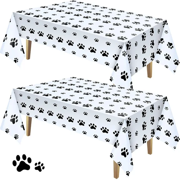Tatuo 2 Pieces Puppy Paw Print Plastic Tablecloth Disposable Table Cover Puppy