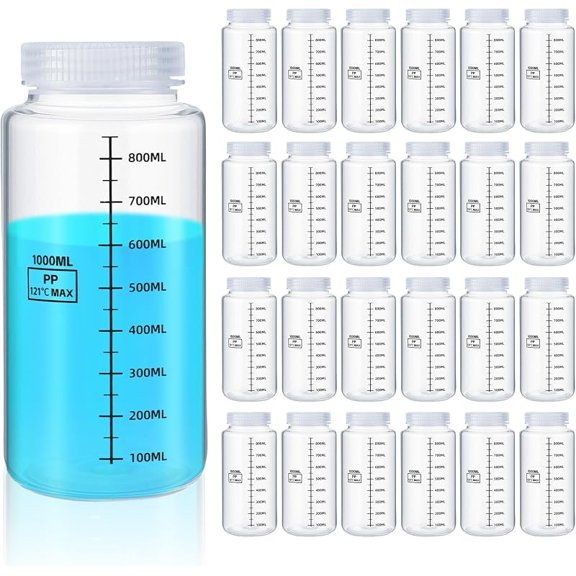 Tatuo 24 Pcs 34oz 1000ml PP Sample Bottles, Wide Mouth-dark Scale