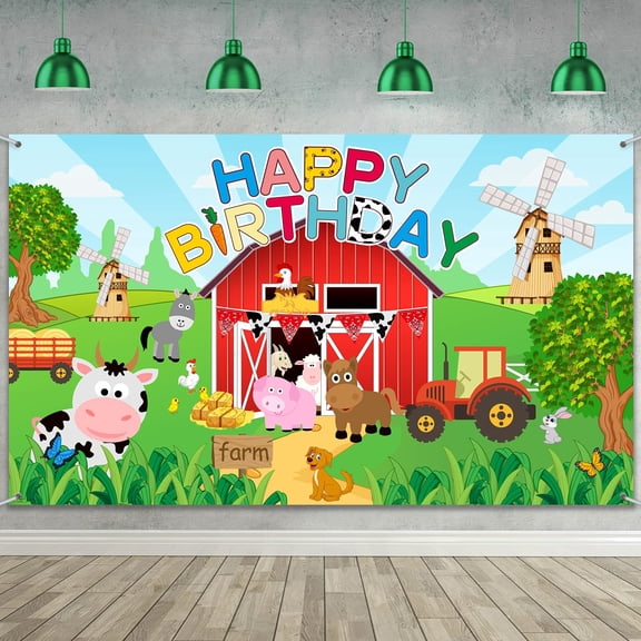 Tatuo Farm Birthday Party Decorations Backdrop Banner Farm Animals Barn Background Large Barnyard Animal Photography Backdrop for Themed Birthday Party Baby Shower Supplies, 72.8 x 43.3 Inch
