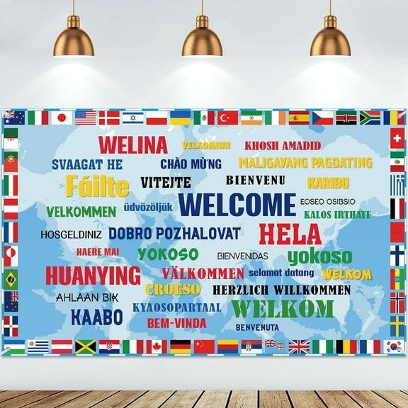 Tatuo International Flag Backdrop Welcome Banner World Flags Background Around The Decoration for Country Sports Events Party Favors Club Photo Booth Props, 71 x 43 Inch