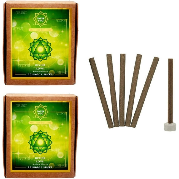 Tatva Yog Divine Love Anahata Chakra Natural Scented Dhoop Sticks (Pack of 2, 20 Sticks Per Pack)