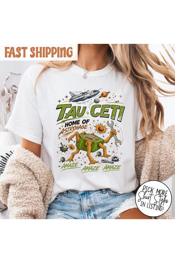 Tau Ceti Home Of Astrophage Shirt Vintage Alien Robot Graphic Tee Retro Sci Fi Space Illustration Aesthetic Print Casual Streetwear Unisex Cotton T-Shirt, Size S-5XL