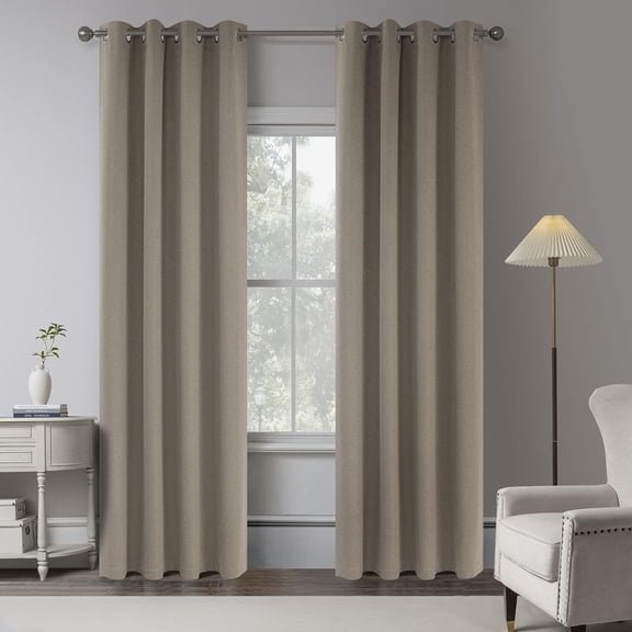 Taupe 100% Blackout Linen Curtains 80 Inches Long 2 Panels for Bedroom,Modern Farmhouse Full Black Out Room Darkening Thermal Insulated Window Curtain Panels W50 x L80 Inch Length