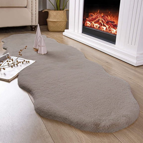 Taupe 2x6 Feet Faux Rabbit Fur Fuzzy Soft Fluffy Plush Cozy Shaggy Area Rug