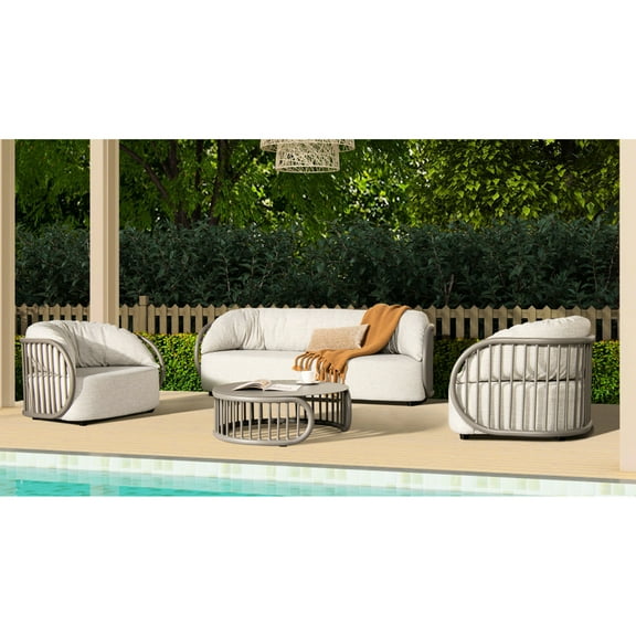 Taupe Aluminum Coffee Table, 34.5" - Modular Design For Customized Outdoor Seating Modern Easy To Clean, Enhances Patio Look