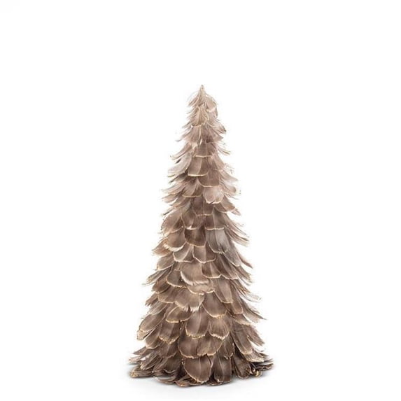MDR Trading AB-27-VIENNA-031-Q01 15.5 in. Taupe & Gold Feather Tree with Glitter Statuette - Taupe & Gold - Small