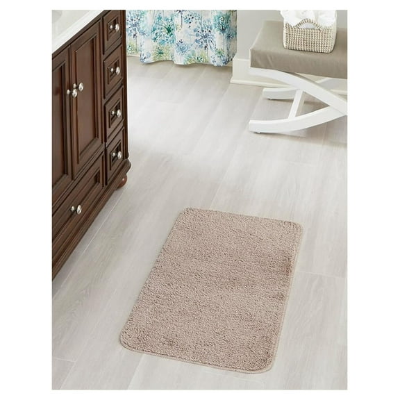 Taupe Bath Mat 1'8 x 2'7 - Bano Everyday Shag Bath Rugs, Machine Washable, Non-Slip, Quick Dry, Super Soft Absorbent Bathroom Mats