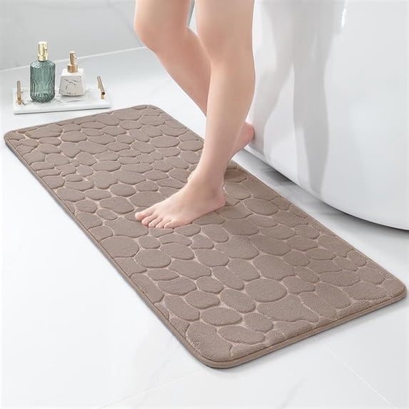 Memory Foam Runner Bath Mat Taupe Pebble Design 48x18